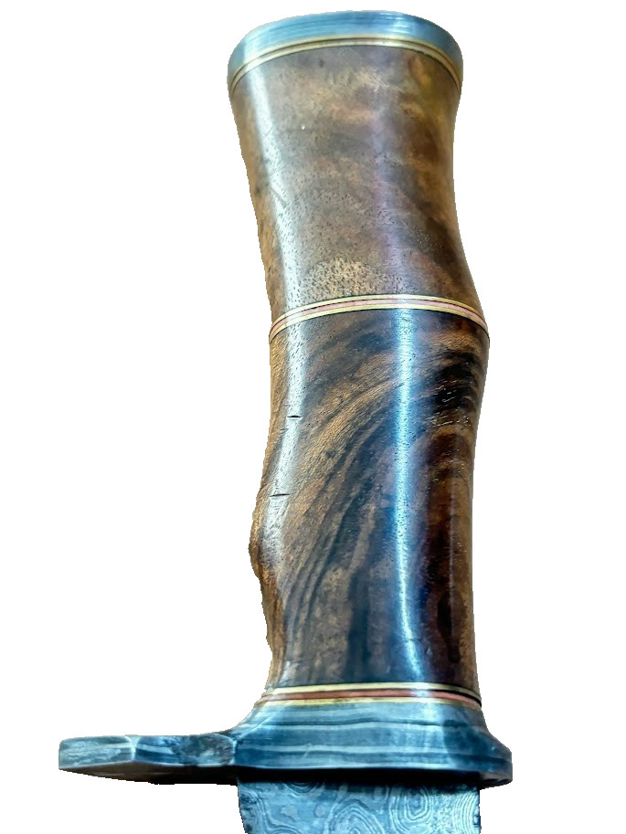 Damascus Blade 11" Bowie Knife with Leather Sheath Wood Handle Knives