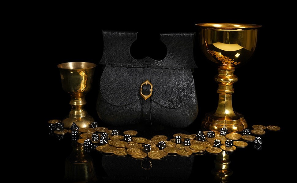 Medieval Leather Belt Pouch with Buckle Loop Reenactment Costume Bag Black