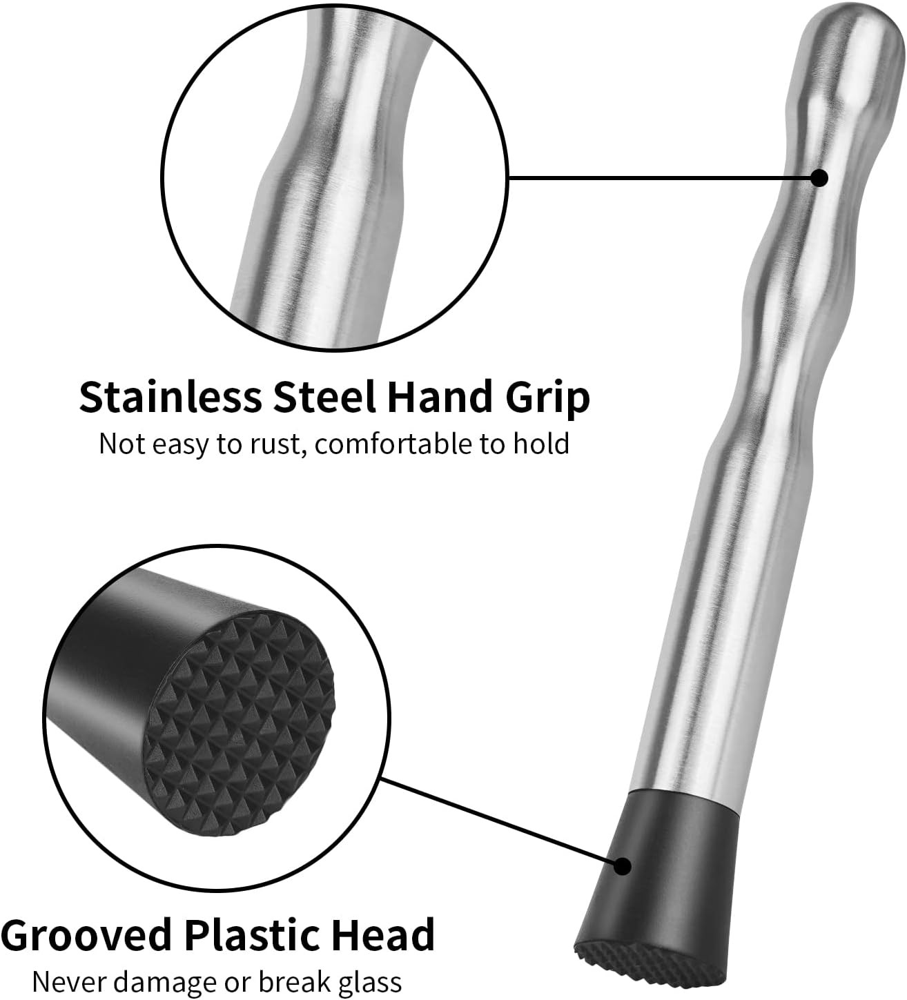 Muddler for Cocktails Bar Spoon - Vaincre 2PCS 9" and 10” Silver