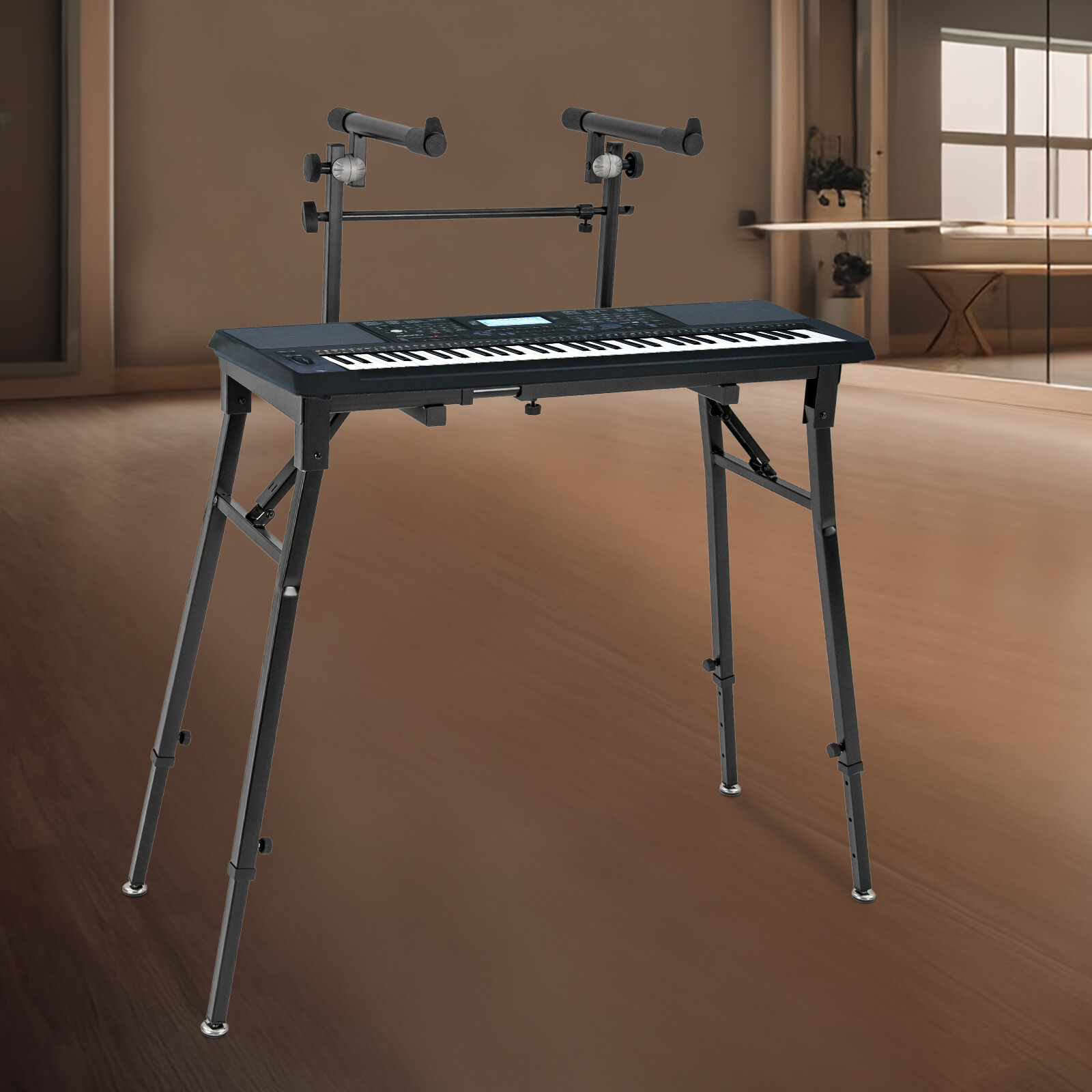 Keyboard Stand DJ Workstation Table Top Piano Holder 2-Tier Double Studio Mount