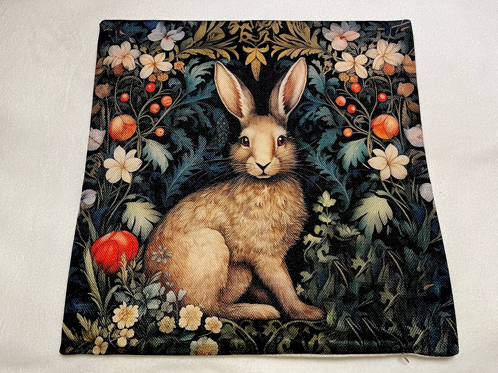 William Morris Abstract Floral Bunny Design Linen Throw Pillow Cover Home Decor