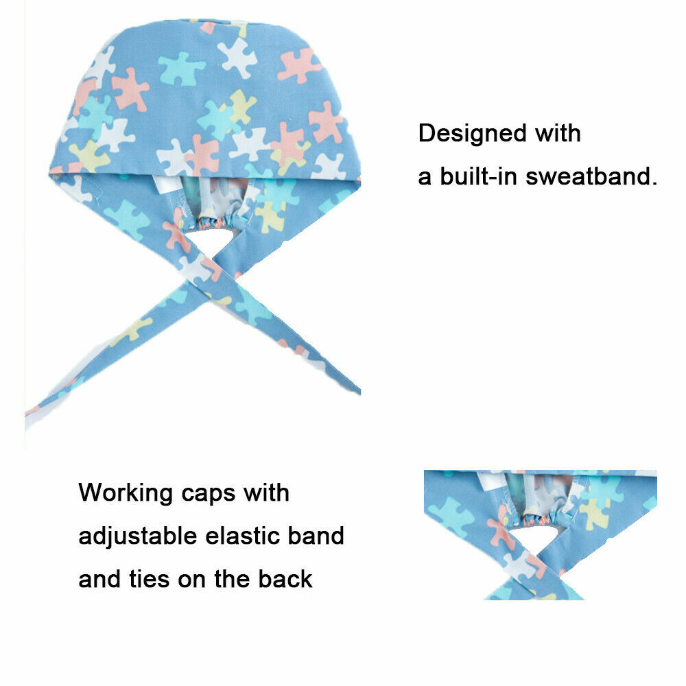 Surgical Nurse Cap Scrub Doctor Clinic Dentist Hat with Sweatband Adjustable Tie