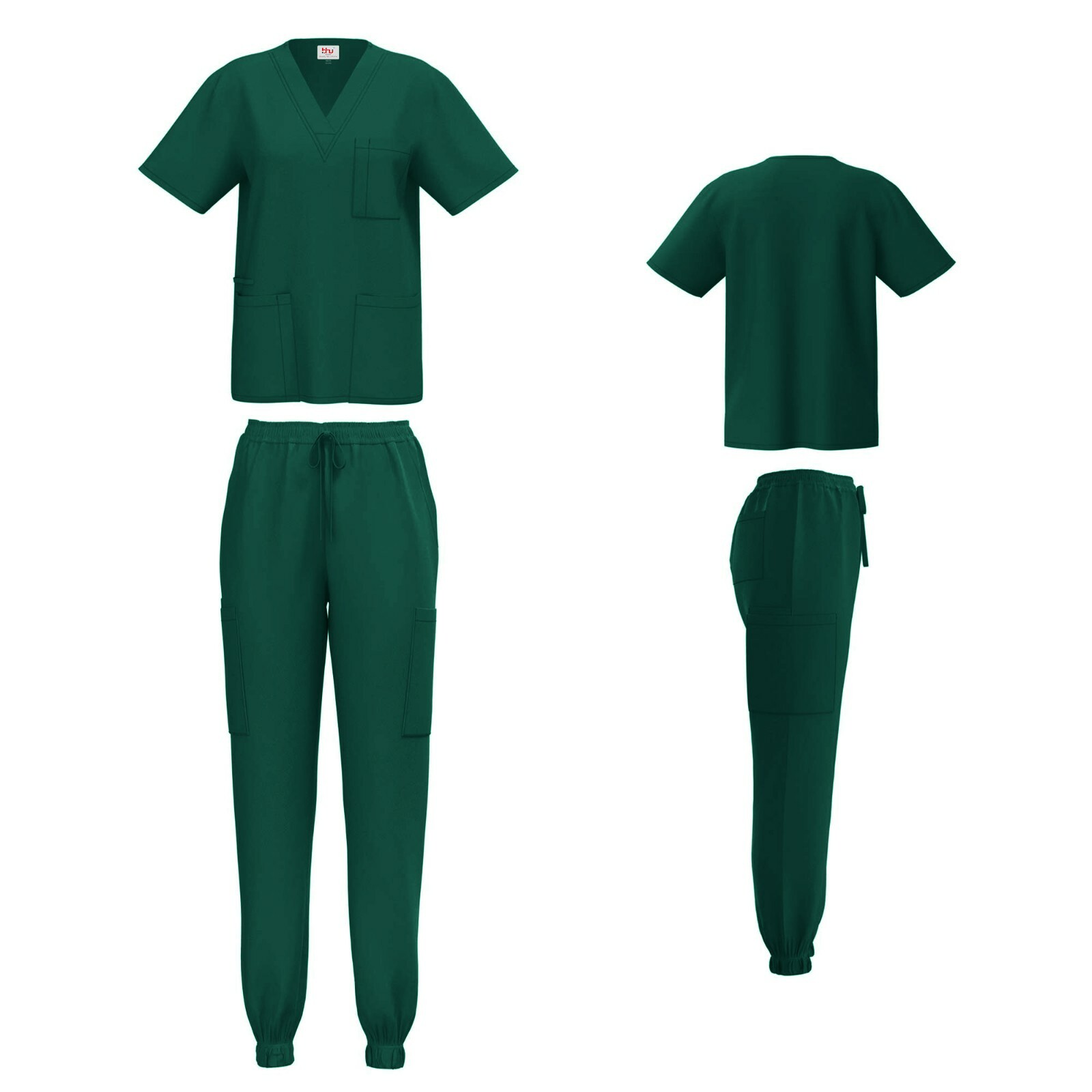 Unisex STRETCH Jogger Scrub Set Solid V-Neck Top Men Women Medical Nurse Uniform