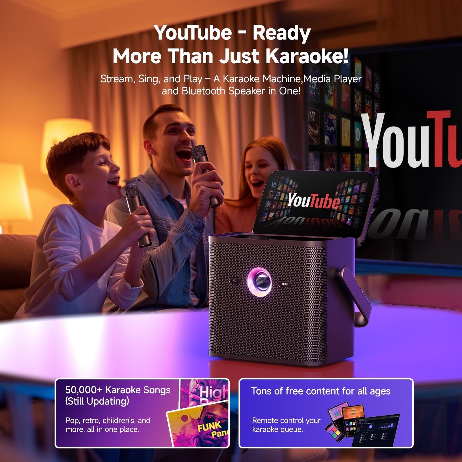 Ikarao Shell S3 Karaoke Machine, 80W Speaker, with Lyrics Display Screen