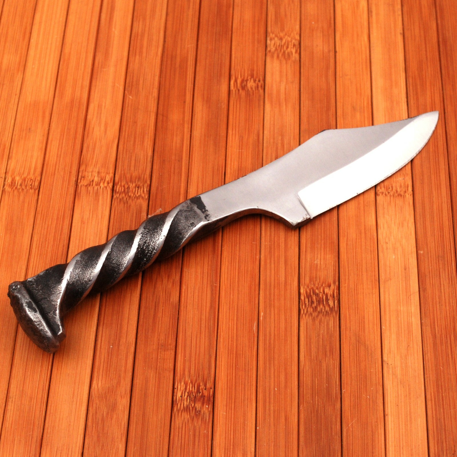 Hand Forged Railroad Spike Knife - Fireside Survivor Camping Tool w/ Sheath