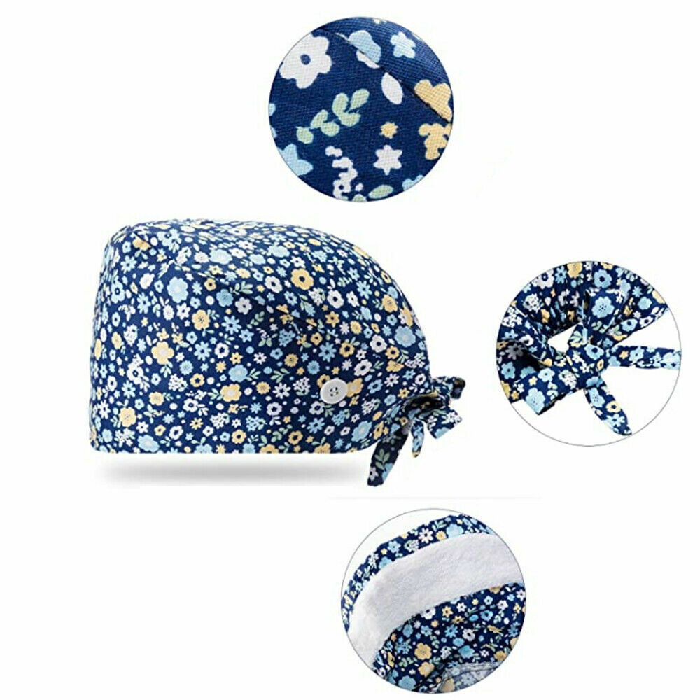 Surgical Nurse Cap Scrub Doctor Clinic Dentist Hat with Sweatband Adjustable Tie