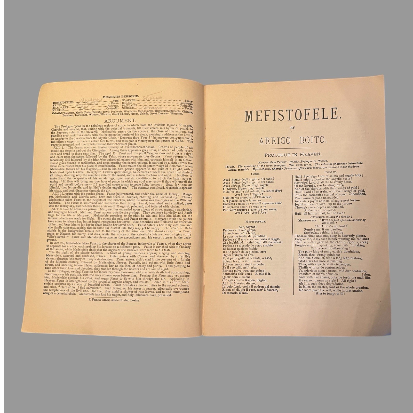 Boston Opera Advertising Playbill Program Libretto of Mefistofele by Boito