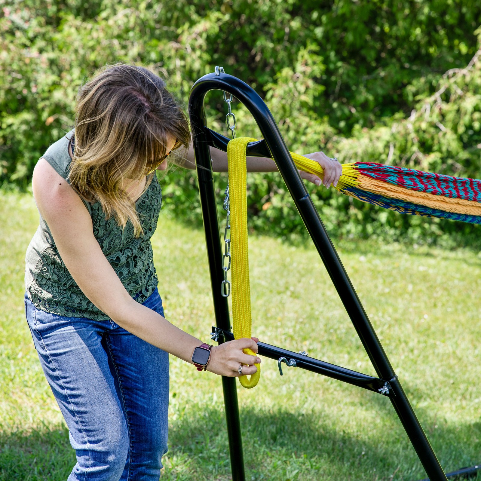 2-Person Cotton and Nylon Woven Fabric Hammock - Multi-Color by Sunnydaze