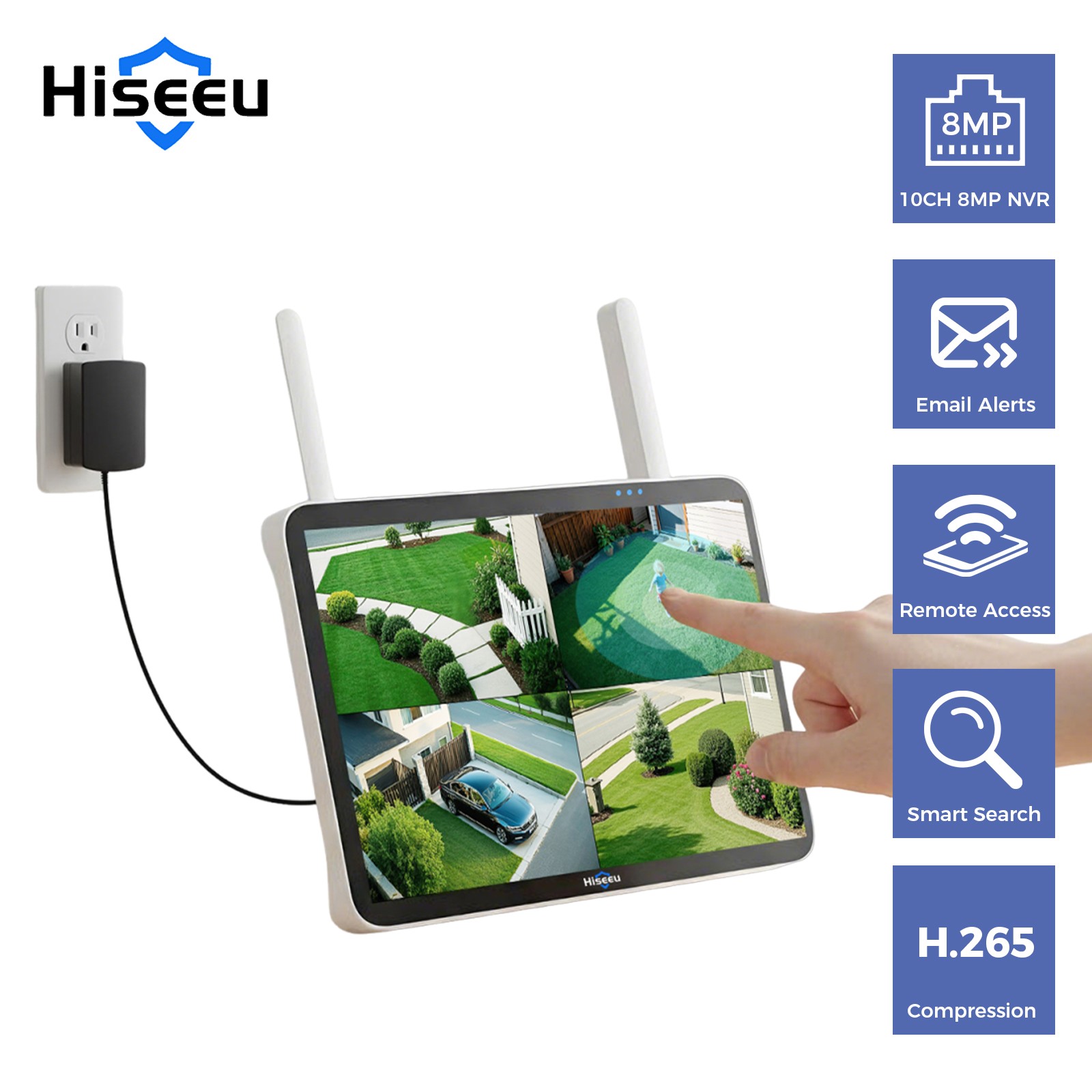Hiseeu 8MP 10CH 10''Touch Screen NVR WiFi Outdoor Security Camera System HDD Lot