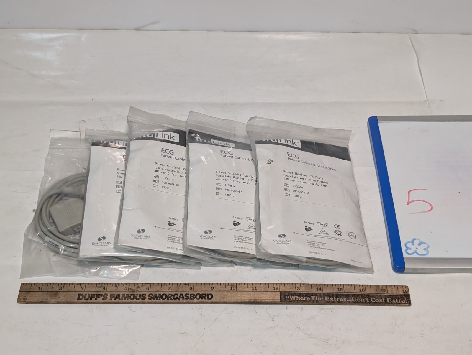 Lot of 5 TruLink 700-0008-57 5-Lead Shielded ECG Cables, 10ft AAMI Spacelabs