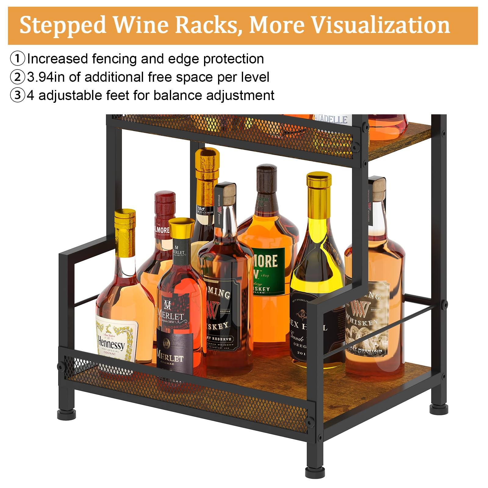 3-Tier Liquor Cabinet Wine Bottle Display Shelf for Home Bar Space Saving