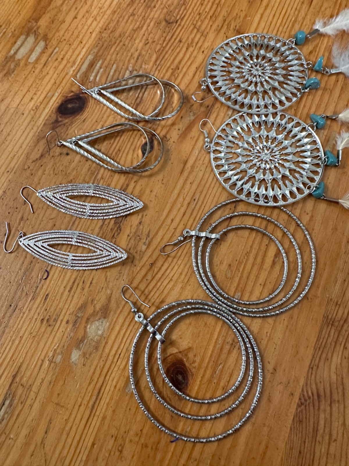 Lot Of 4 Pairs of Silver Tone Dangle Earrings Faux Gem Fantasy