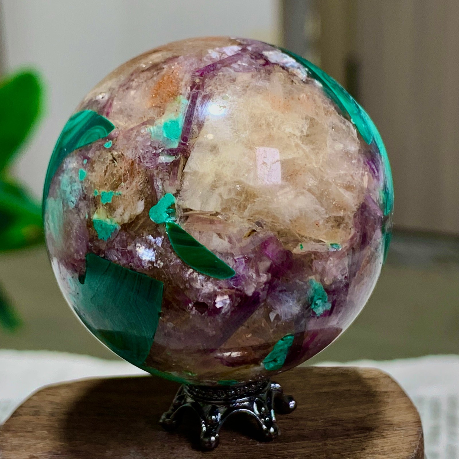 123G Newly discovered rare malachite purple mica symbiotic sphere restoration