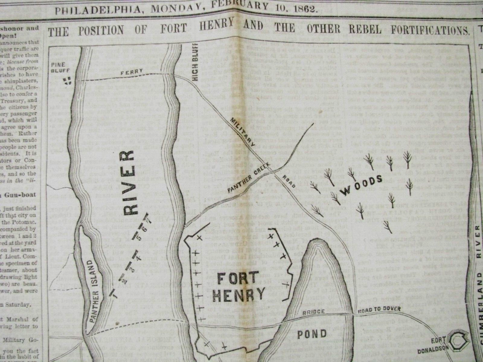 FORT HENRY KENTUCKY & DONELSON BATTLES CIVIL WAR ILLUS MAP NEWS