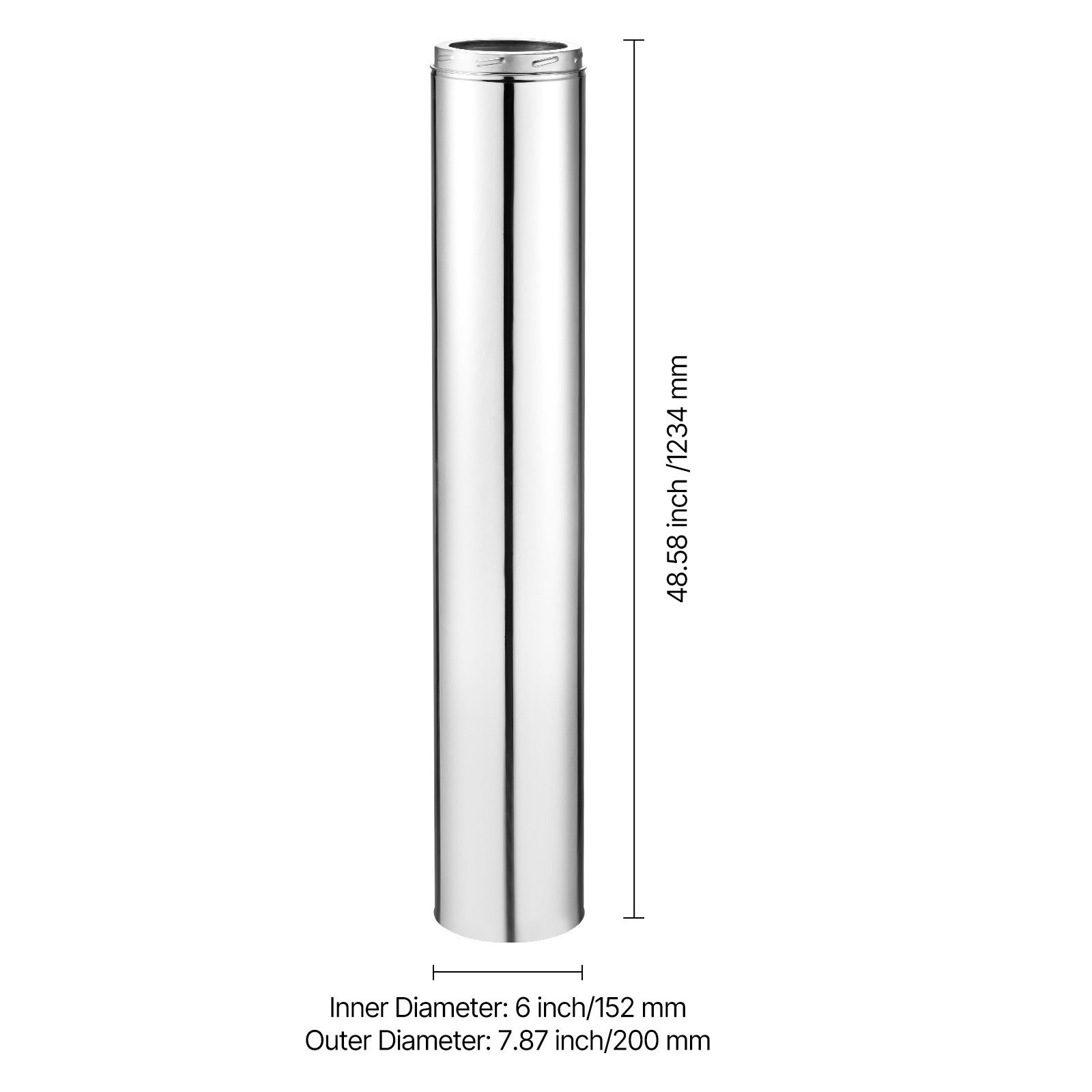 Uimoso 6 x 48 Inch Stainless Steel Insulated Double-Wall Chimney Pipe
