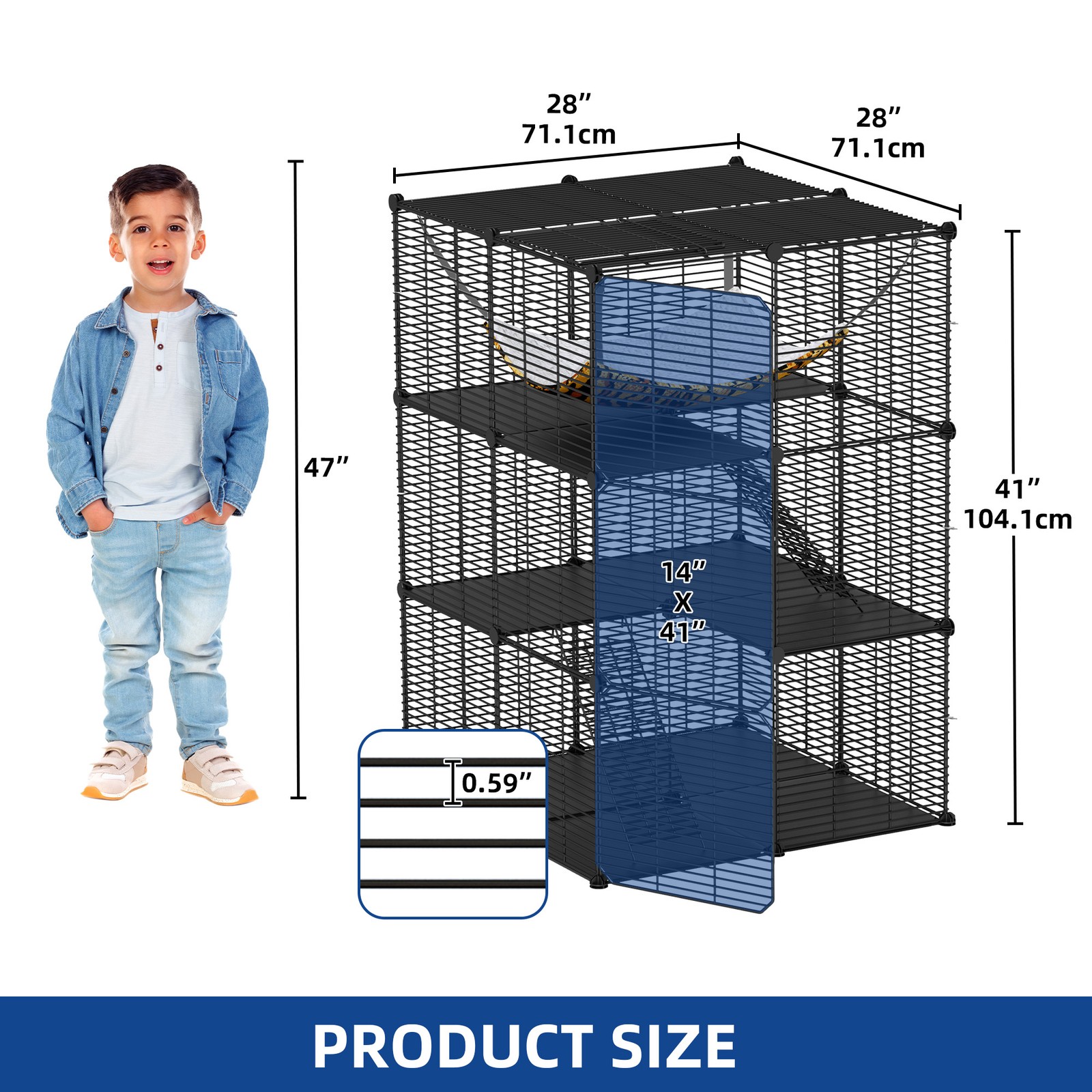 Cat Cage Indoor Cat Enclosures DIY Playpen Ferret Rabbit Metal Kennel w/ Hammock