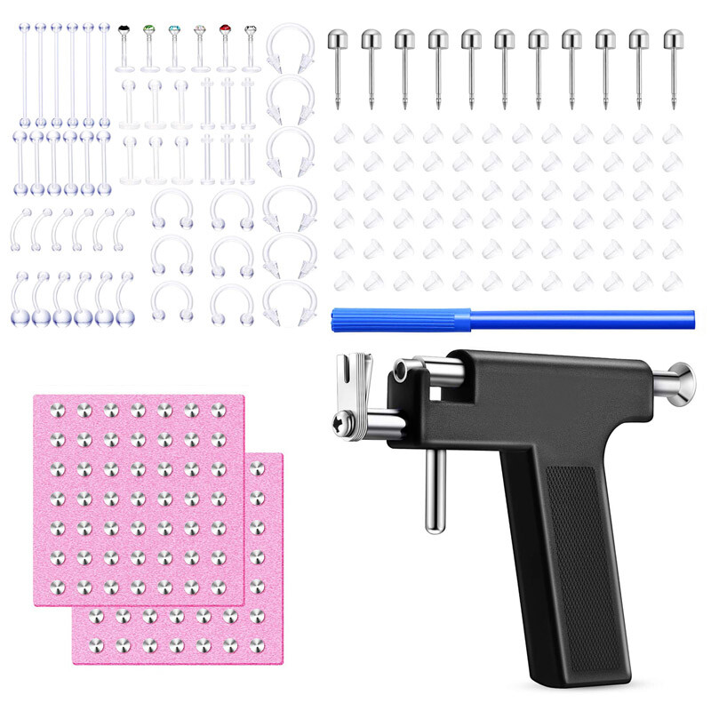 208PCS Professional Ear PIERCING GUN Body Nose Navel Tool Kit Set Jewelry USA
