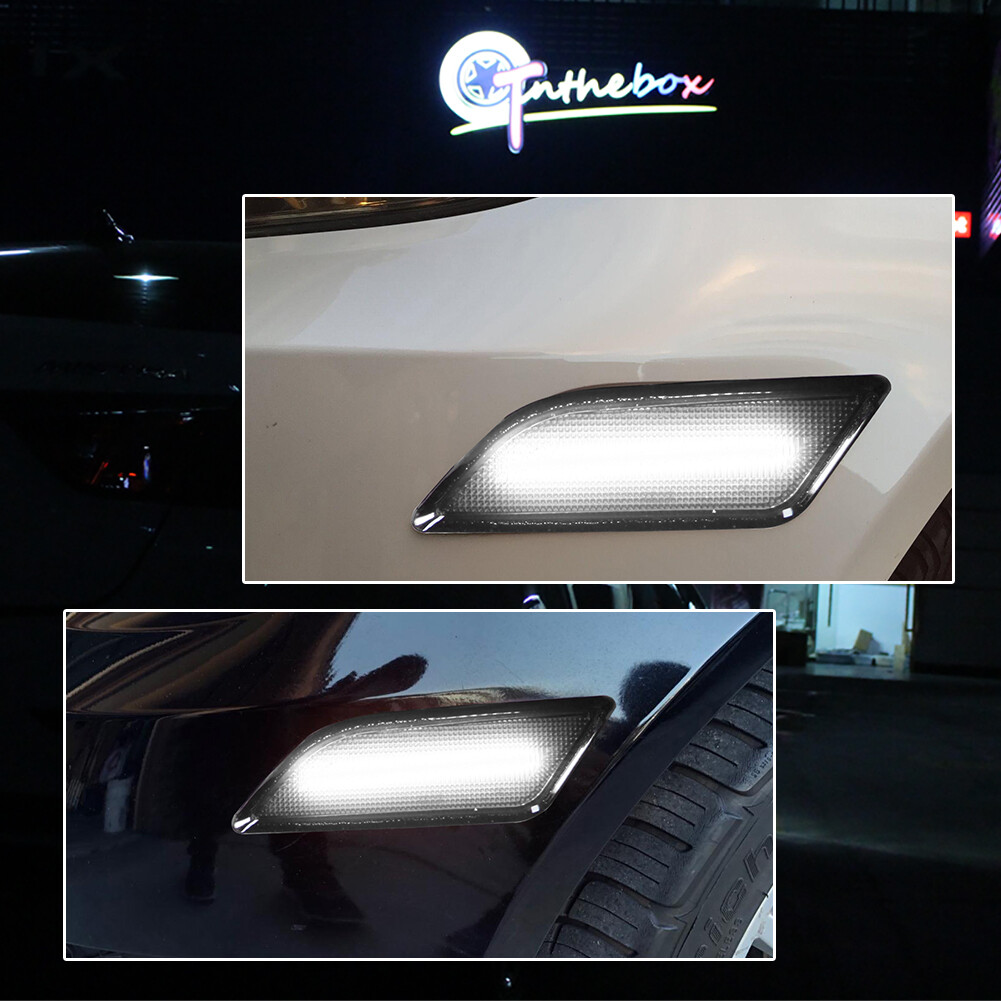 White LED Side Marker Lights Smoke Lens For 2012-14 Mercedes W204 C250 C300 C350