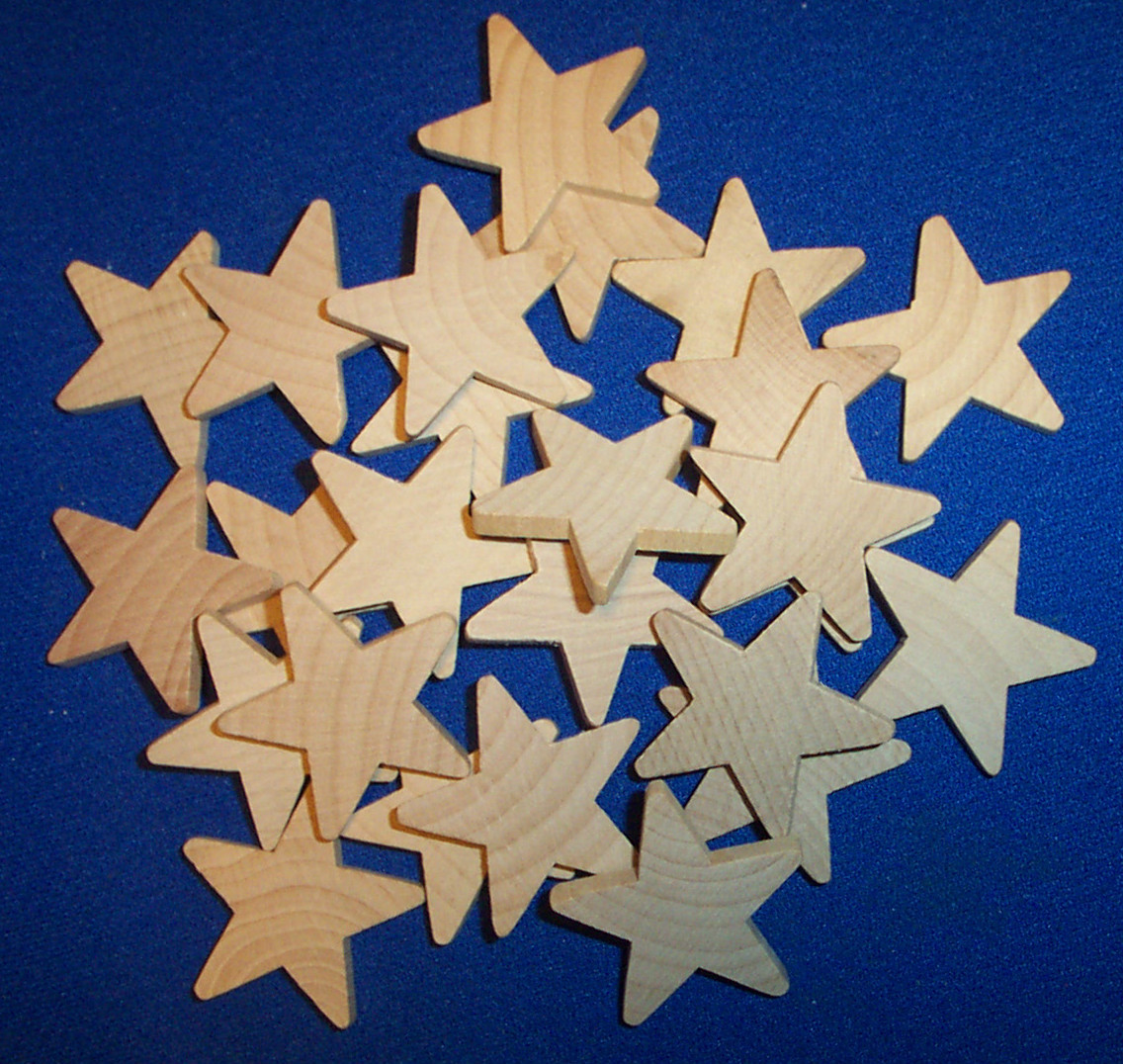 25 Natural Unfinished Wood Wooden Stars 1-1/2" Wood Stars Crafts NEW