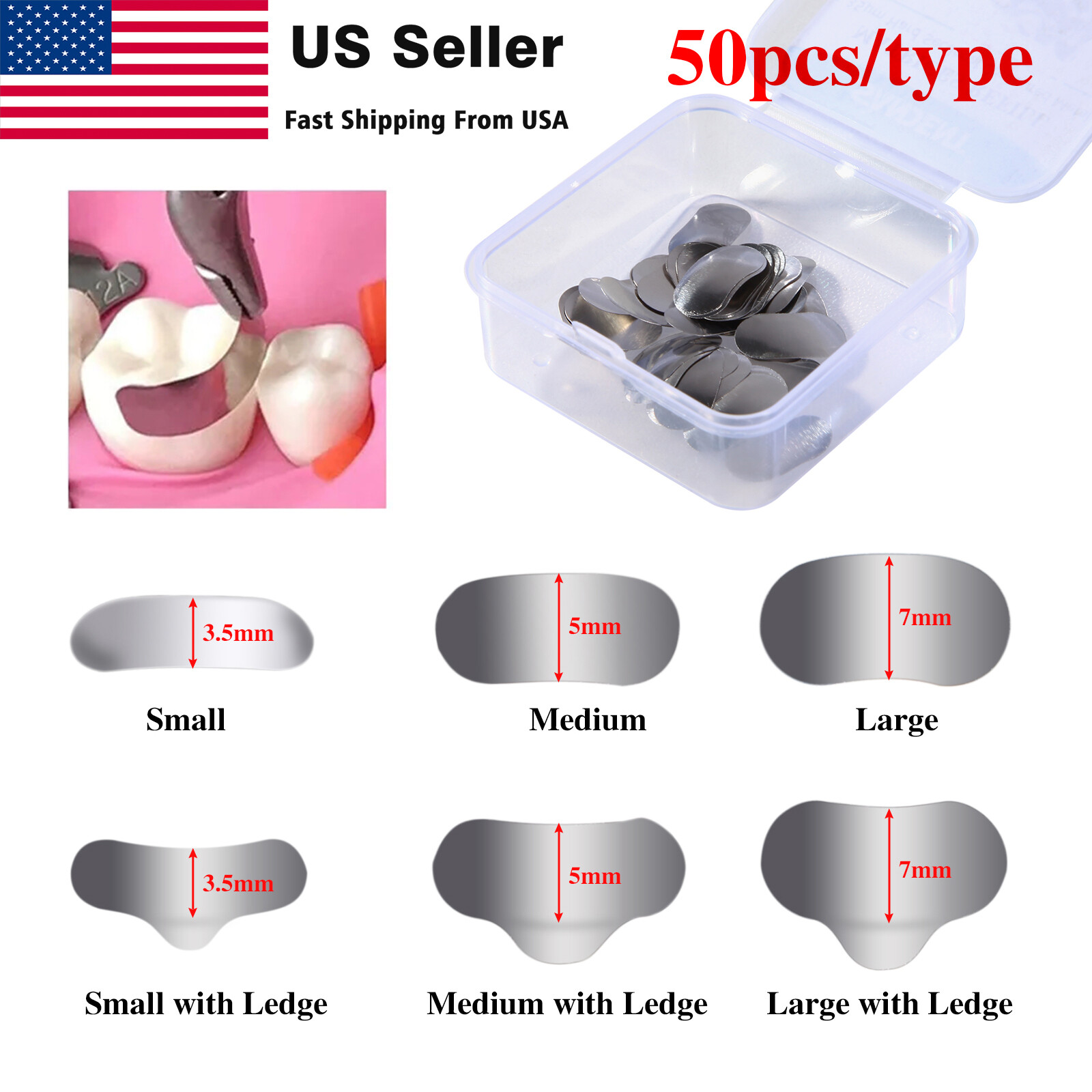 Dental Sectional Matrix System Contoured Metal Matrices Refill Matrix Bands 50x