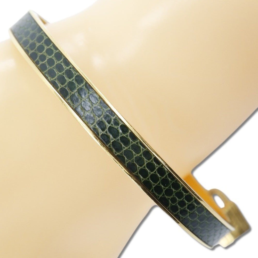 105. Hermes Lizard Kelly Lock Black & Gold Bangle