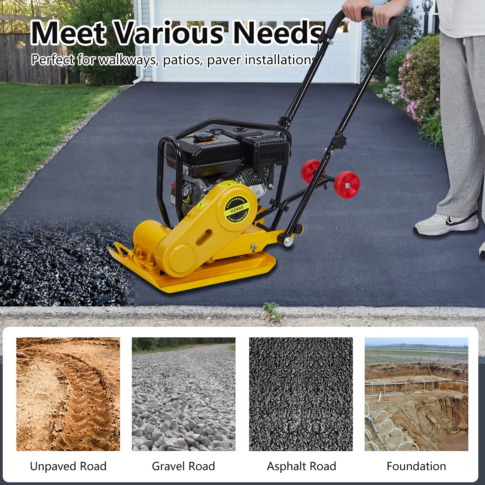 7.0HP Walk-Behind Vibratory Plate Compactor soil Dirt Rammer 212cc Gas Engine