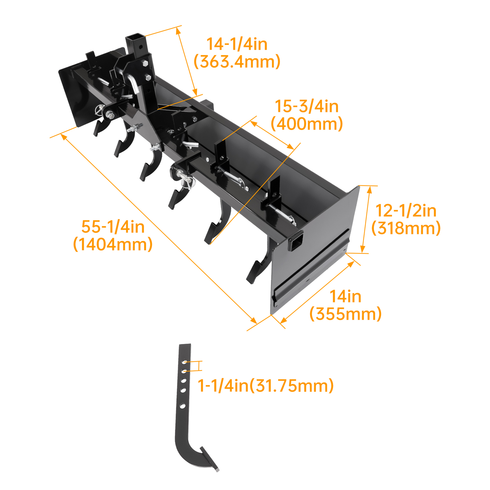 Powder Coated Steel 55" Box Blade Scraper W/6 Scarifier Shank For Cat 0 & Cat 1