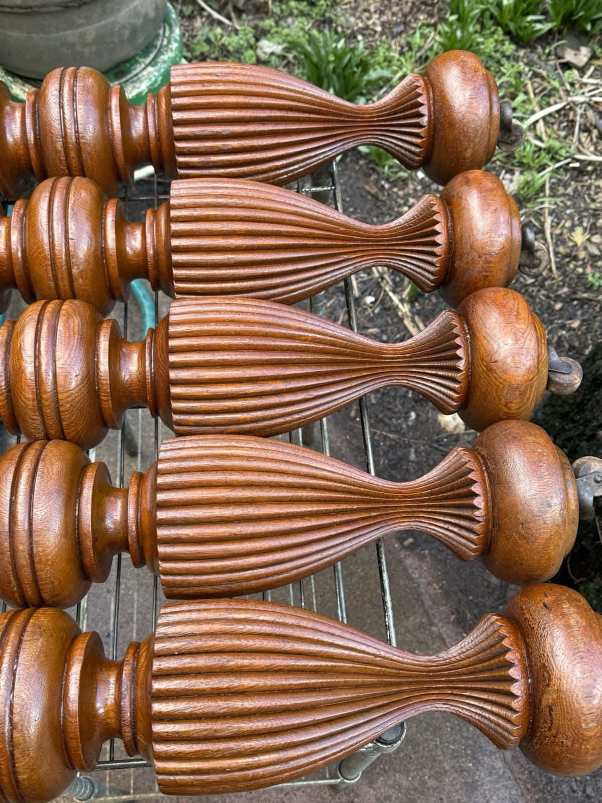 5x Exquisite Antique Wood Fluted Turned Carved Table Legs Victorian Vintage