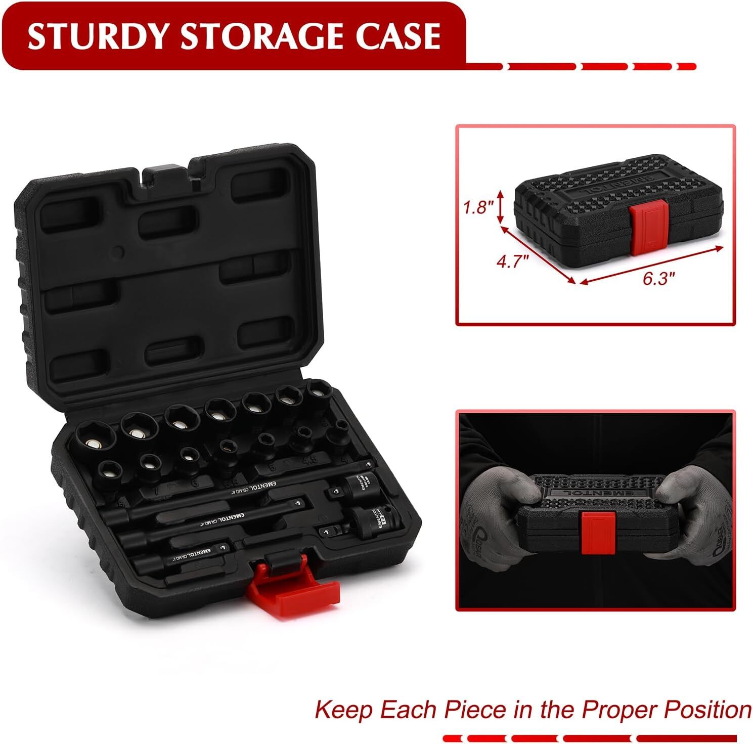 19PCS 1/4 " Drive Magnetic Impact Socket Set 4-15mm 6 Point Shallow Cr-Mo