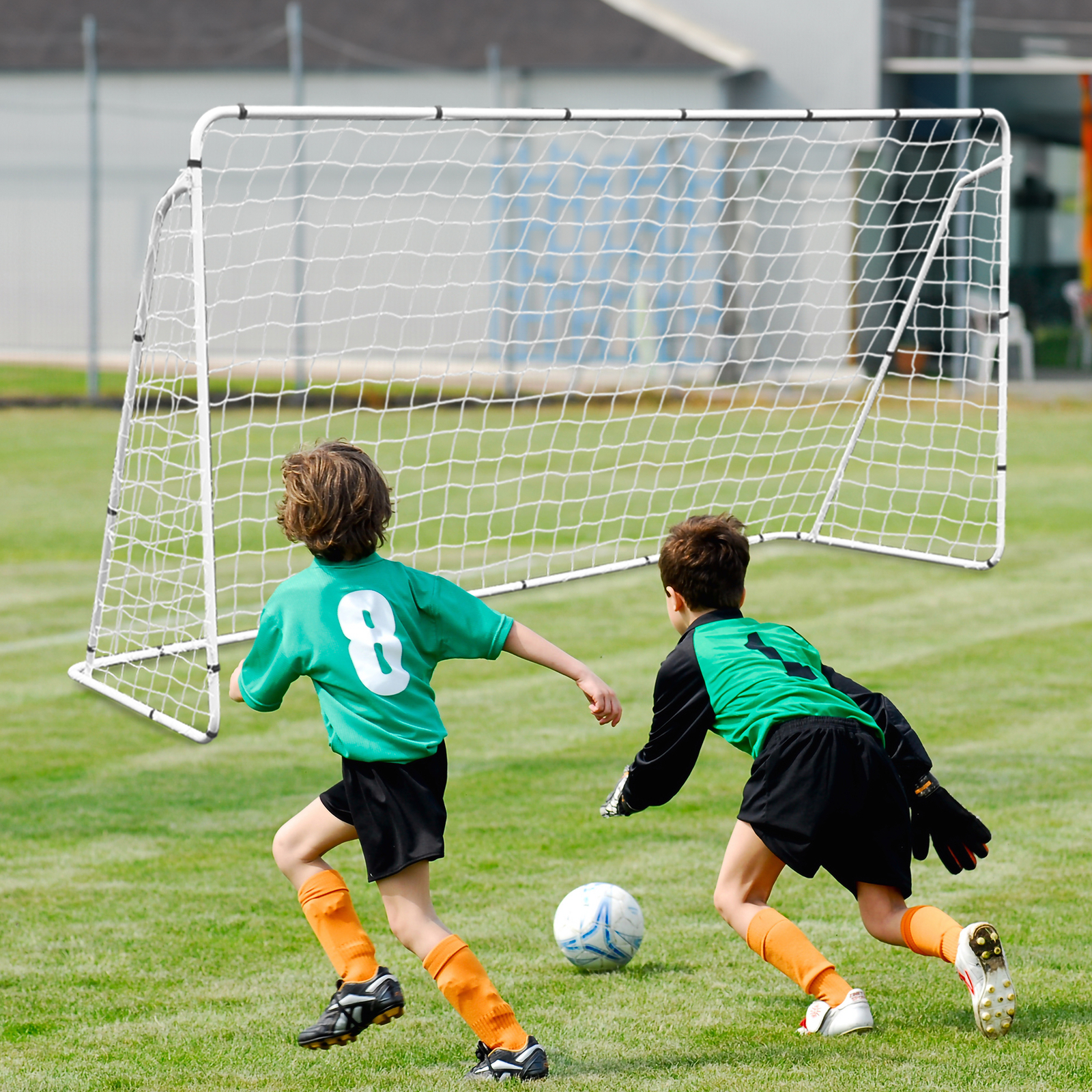 12 x 6' Portable Soccer Goal Net Steel Post Frame Backyard Football Training Set