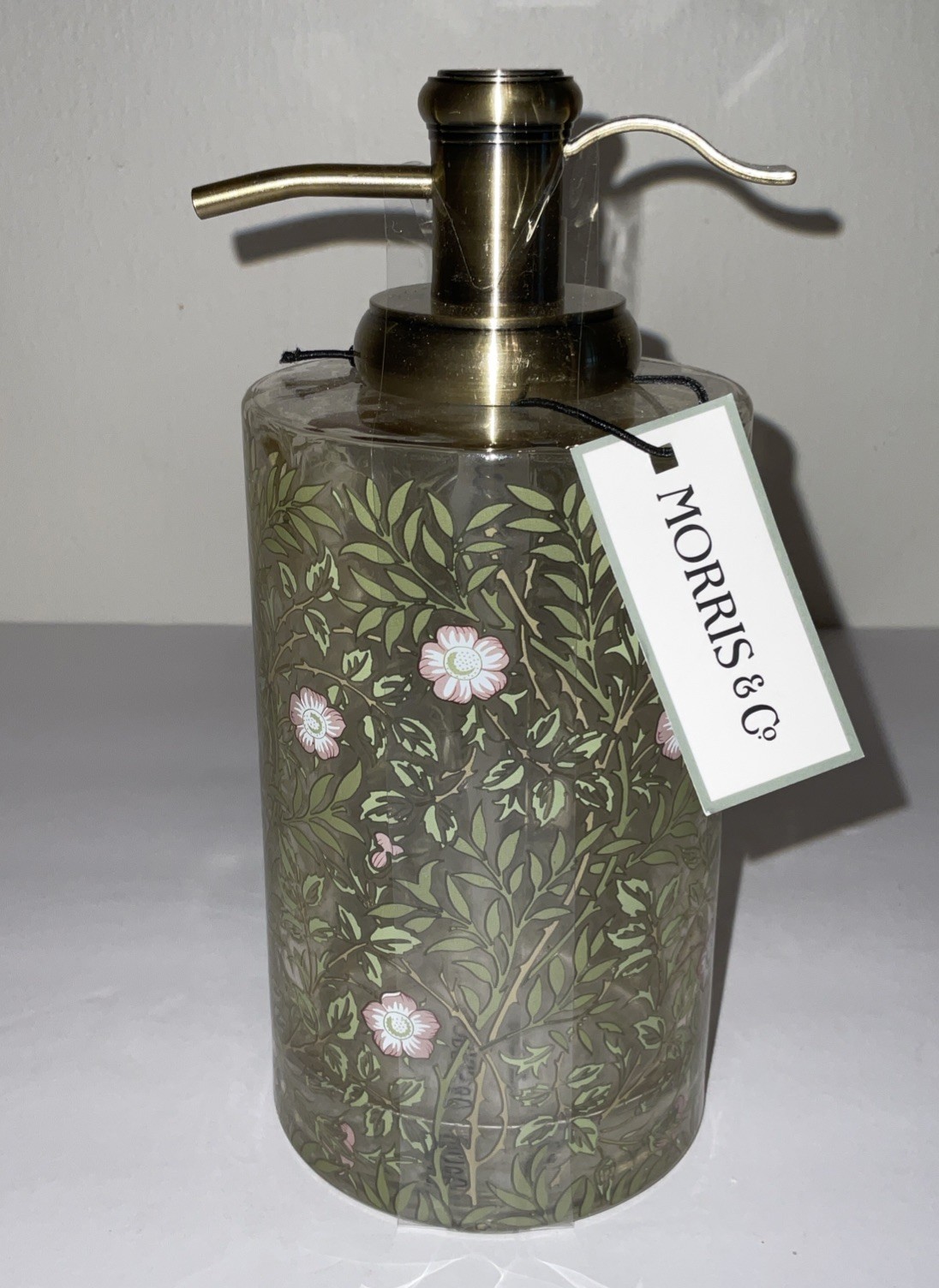 MORRIS & Co. MALLOW IN PINK FLORAL CLEAR GLASS SOAP PUMP BATHROOM VANITY NWT