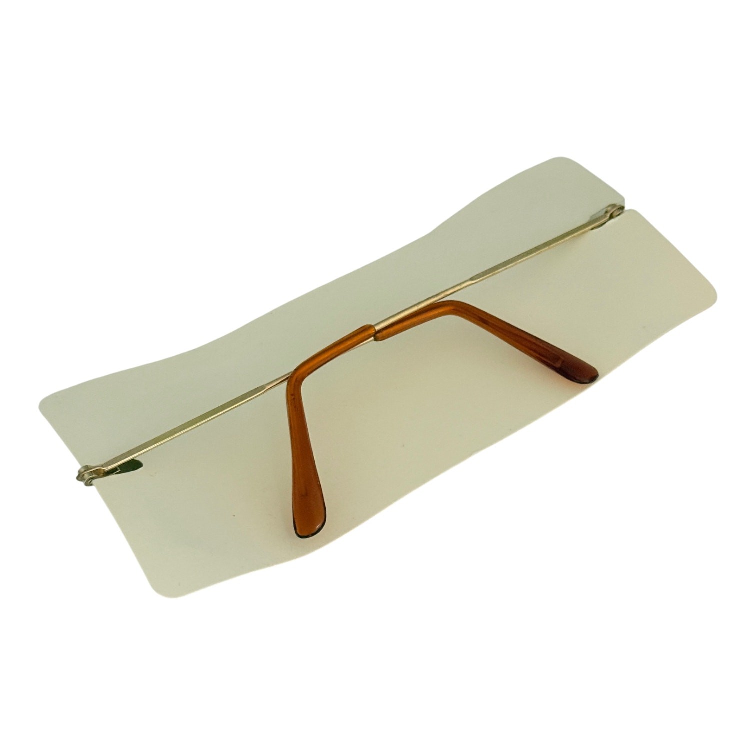 Vtg 70's Aviator Rimless Sunglasses Gold Frame Gradient Amber Lens MIP - A1298