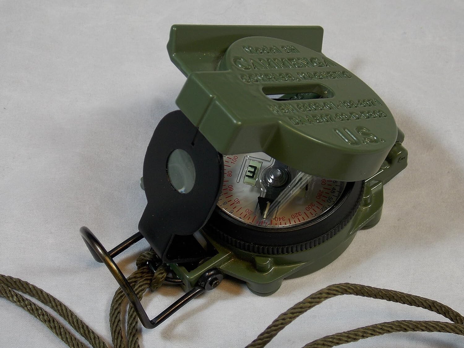 US Military Phosphorescent Lensatic Compass, Olive Drab Waterproof with Pouch