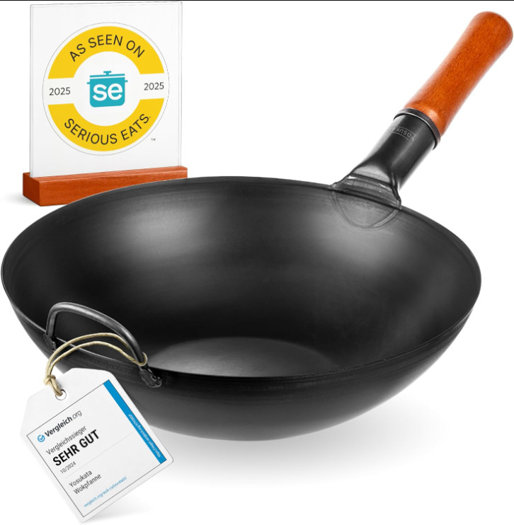 NEW - YOSUKATA 13.5" Carbon Steel Wok Pan, Flat Bottom Pow Wok
