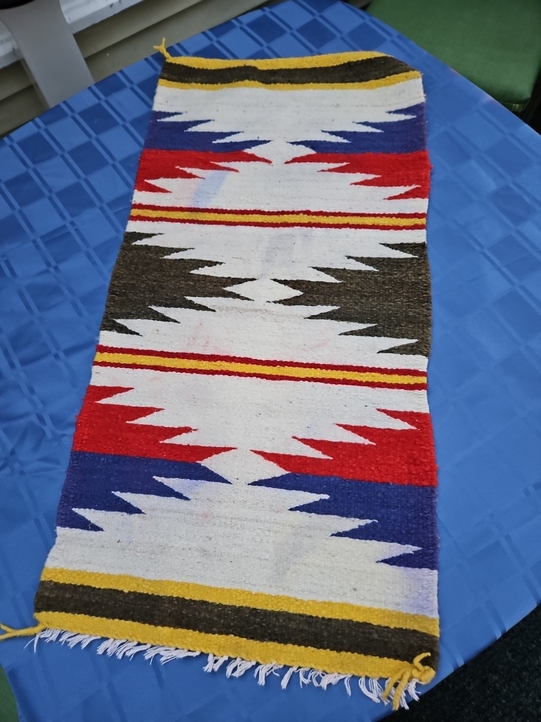 Vintage Navajo Rug Small Native American Indian 20x39 Geometric Weaving Antique