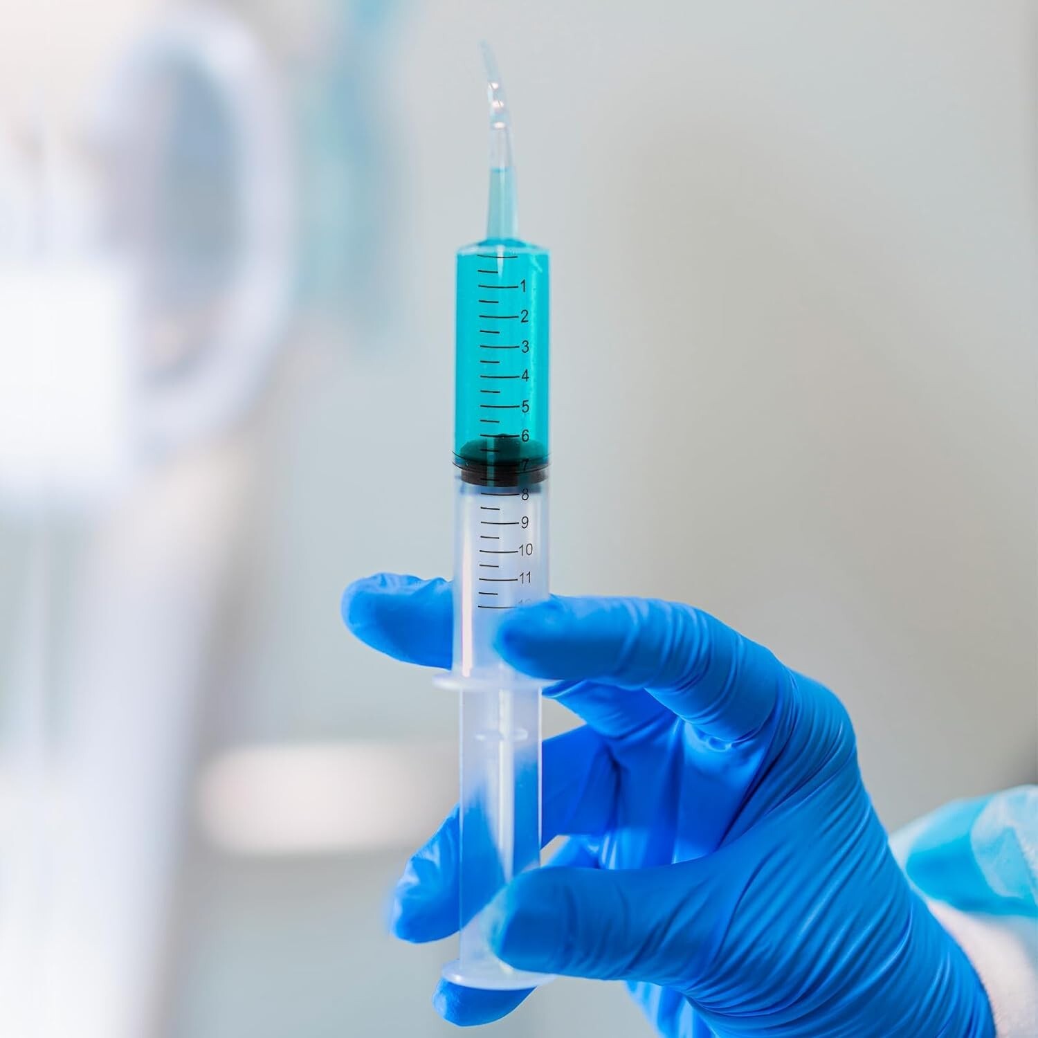 10Pcs Dental Irrigation Syringes Long Curved Tips Syringe Measurement 12CC