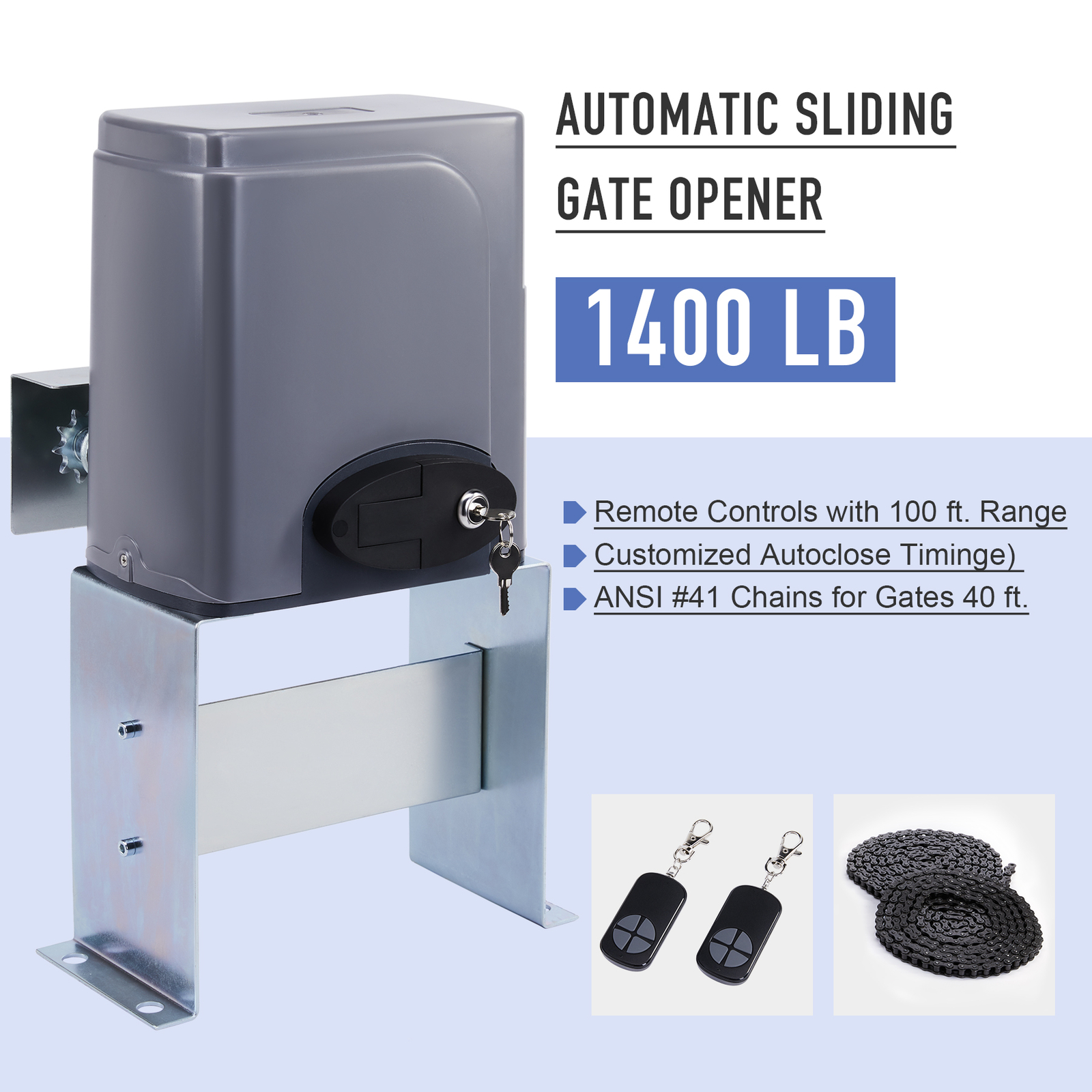 Automatic Sliding Slide Gate Opener Hardware Driveway 1400LBS Door Operator Kit
