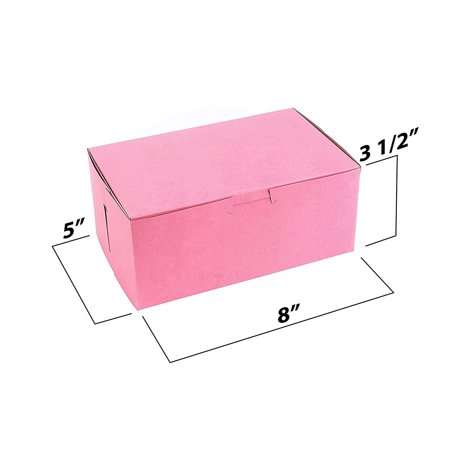 MT Products 8" x 5" x 3.50" Clay Coated Pink Bakery Boxes Non-Window - 25 Pieces