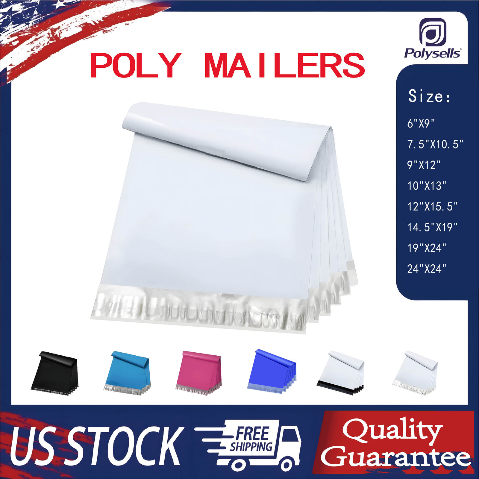 Poly Mailers Shipping Bags 6x9 9x12 10x13 12x15.5 14.5x19 19x24 24x24 24x36