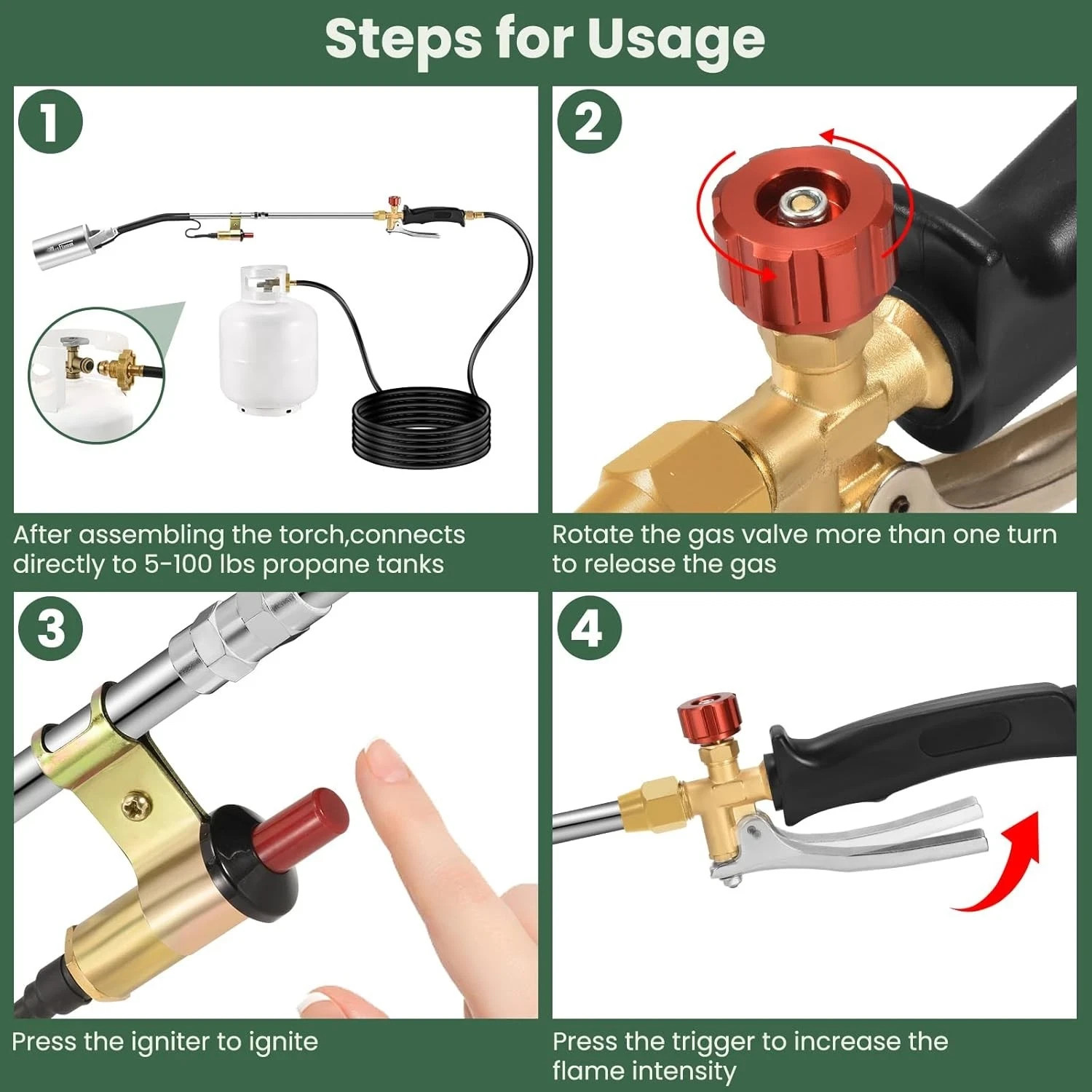 Portable Propane Torch Weed Burner – High Output BTU Flame Torch with 10FT Hos