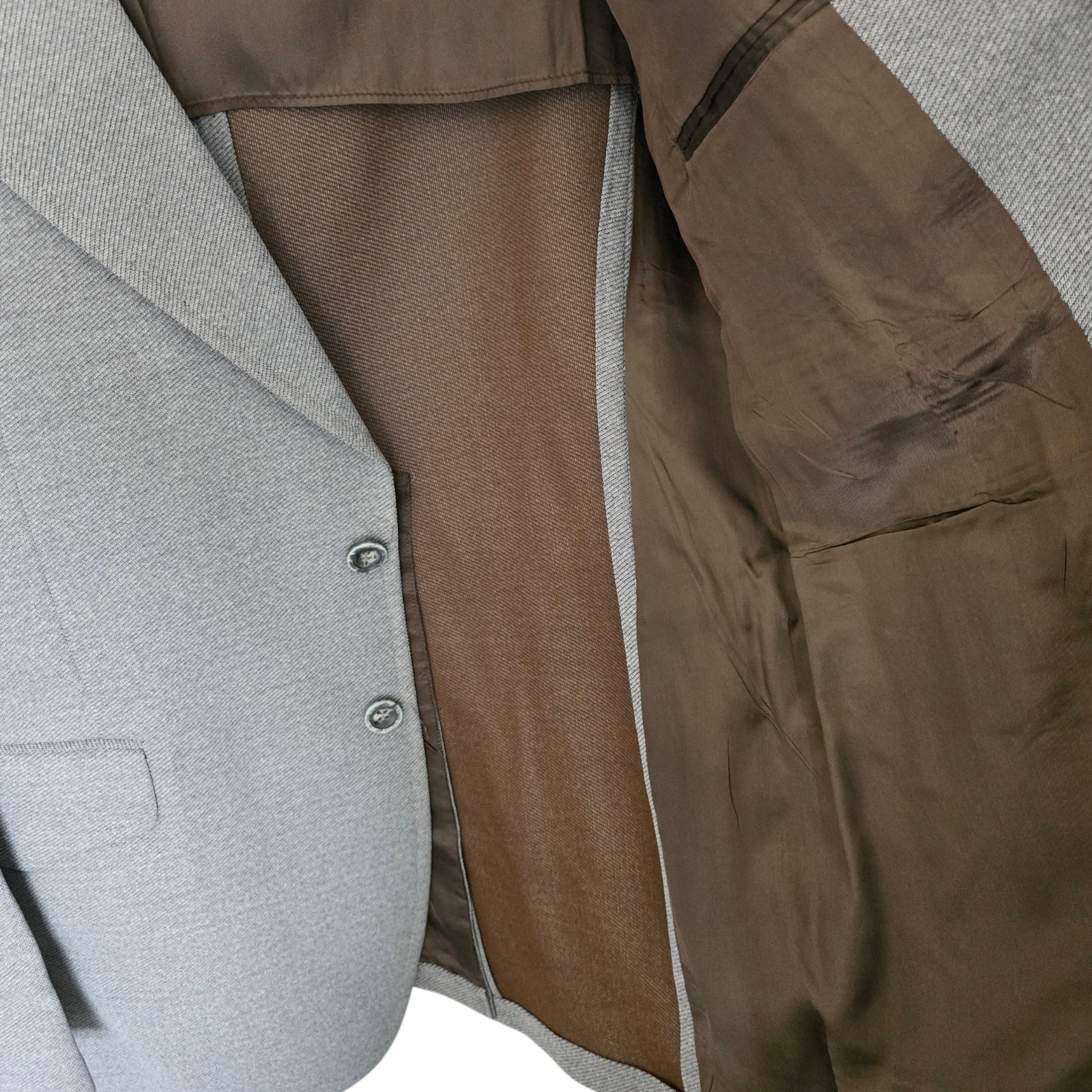 Vintage 1970s Polyester Hopsack Suit 44L 36x33 Flared Leg Wide Lapel