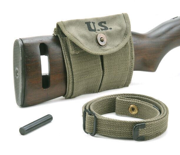 USGI WW2 .30 M1 CARBINE SLING, OILER, & BUTTSTOCK POUCH OD Green Dated 1944