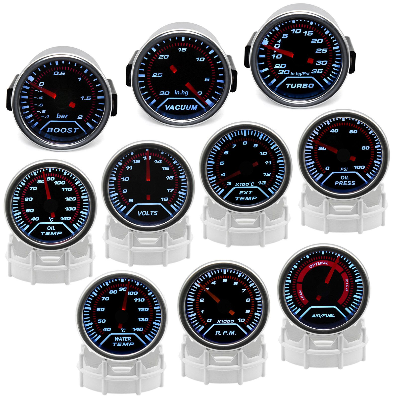 52mm Led Car Boost PSI/Water/Oil Temp/Pressure/Volt/AFR/EGT Gauge/Tachometer