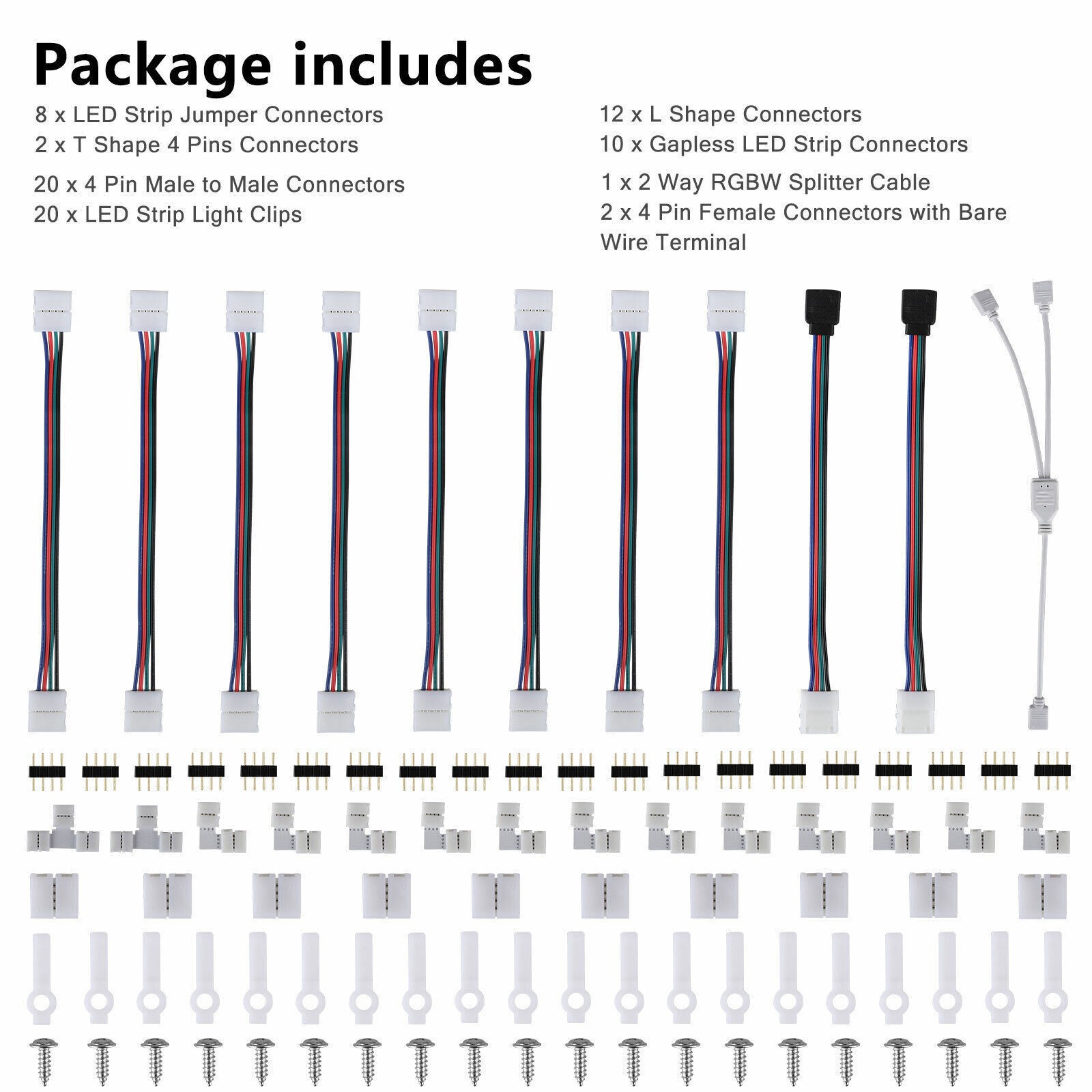 75Pcs 4Pin RGB 5050 LED Connector for LED Strip Light Connectors Accessories Kit