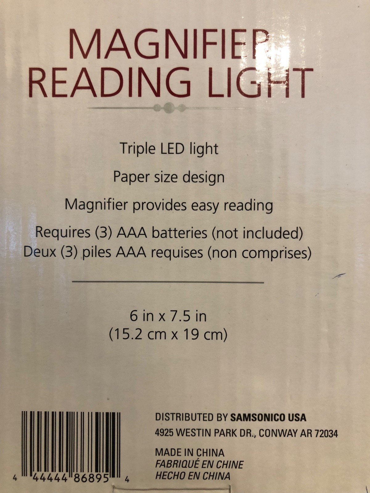 Magnifier LED Reading Light. New in box. Requires 3 AAA batteries (not included)
