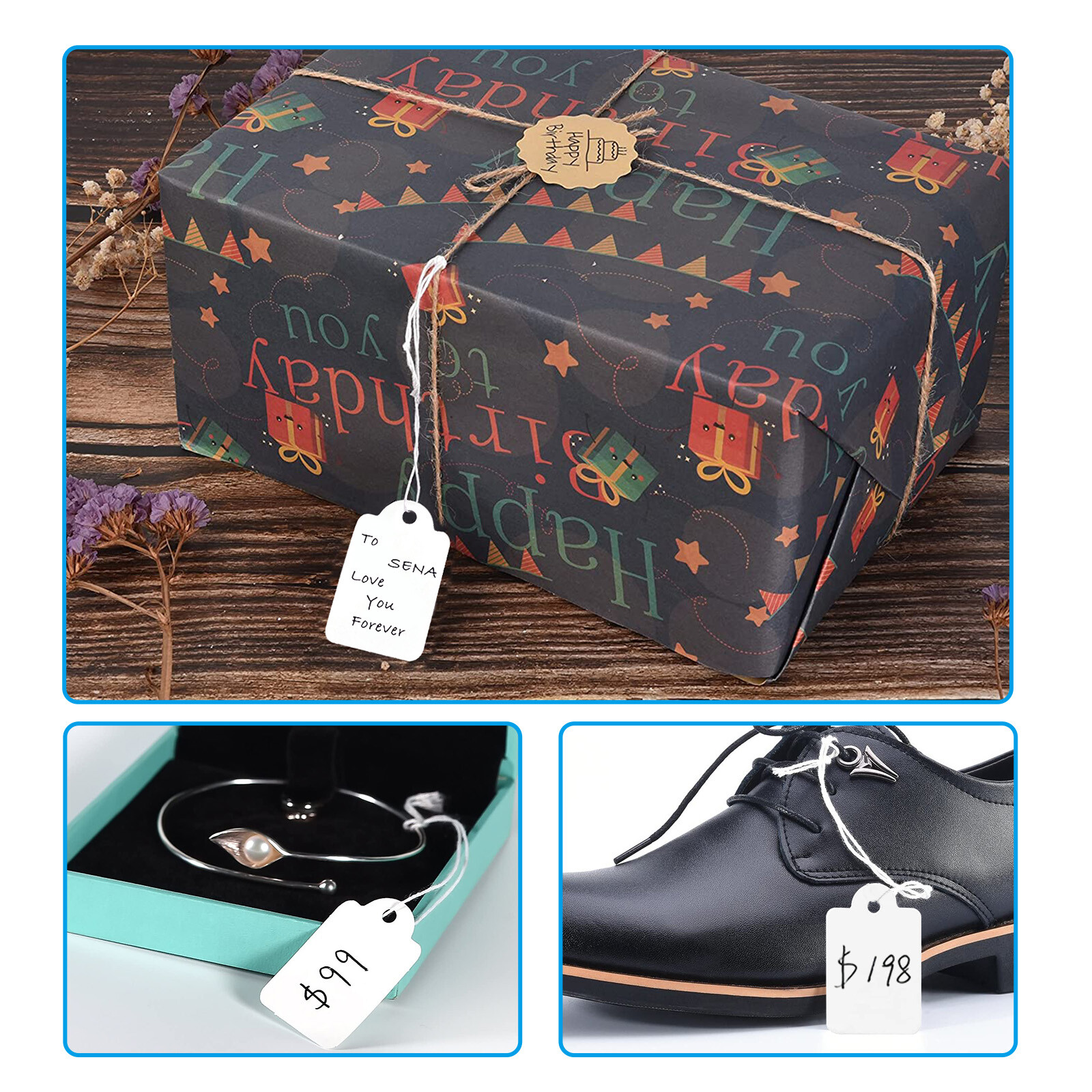 Garage Sale Price Tags Size #5 Blank White Merchandise Hang String Strung New