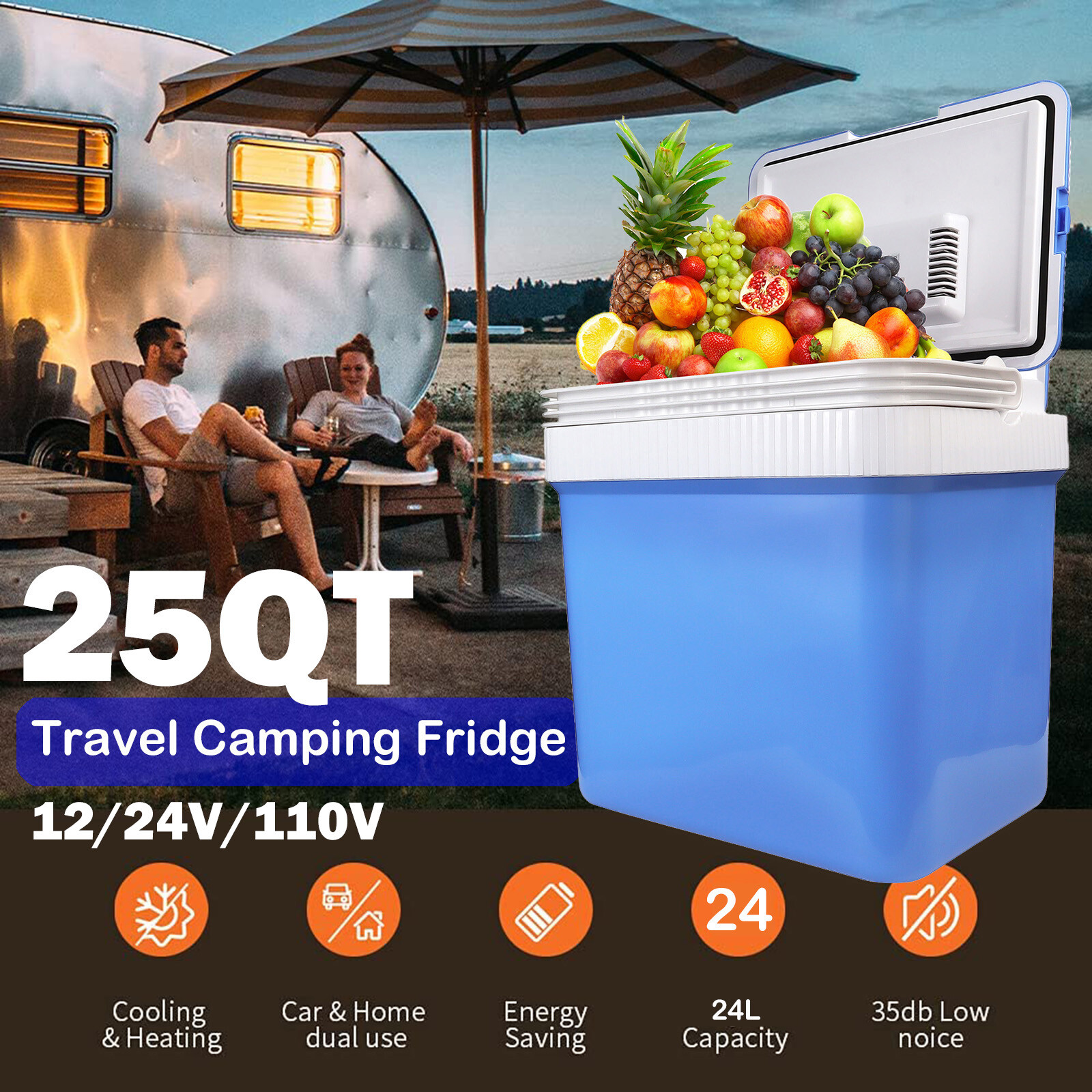 24L Electric Cooler Warmer Portable Car Fridge Refrigerator Camping Mini Freezer