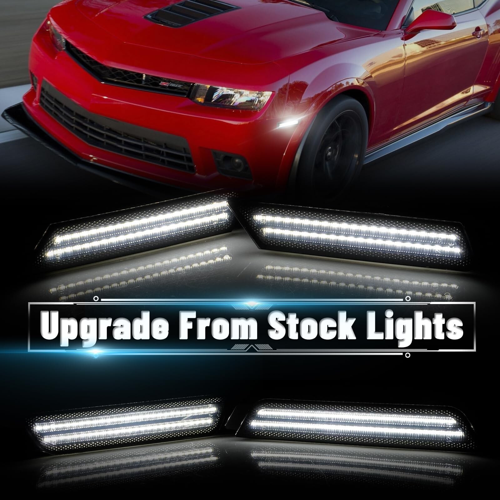 White Front Rear Fender Side Marker LED Lights Smoked For 2010-2015 Chevy Camaro