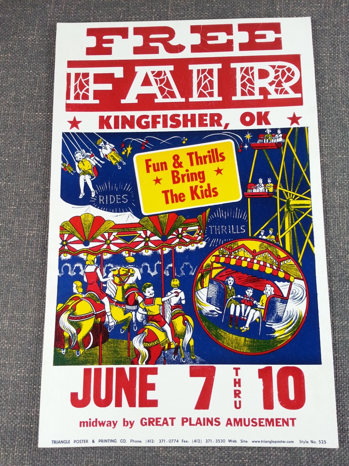 Free Fair Kingfisher OK Cardboard Poster Great Plains Amusement