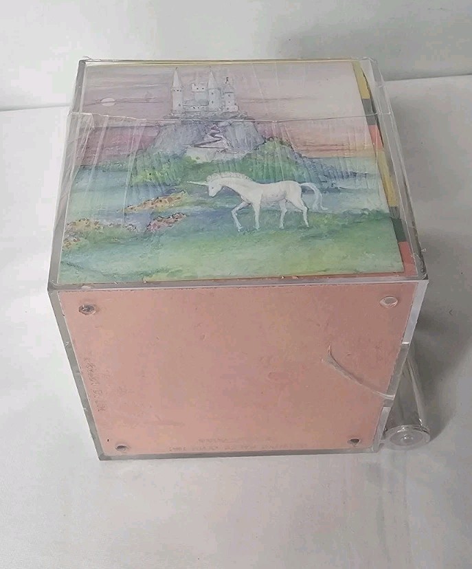 Vintage Memo Cube Stationary 3.5x35 Unicorn Rainbow USA Pen Holder